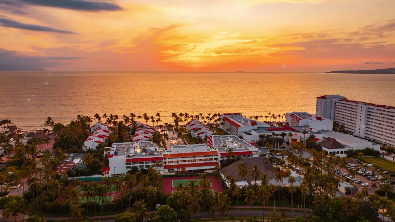 Aerial view of Marival Emotions at sunset in Riviera Nayarit